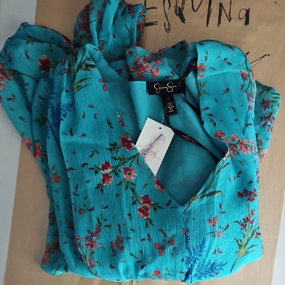 Jessica Simpson Teal Floral Blouse